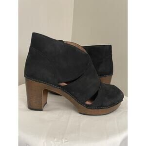 Dansko Delphina Peep-Toe Platform Booties Shoes US 9.5 - 10 EU 40 Black Leather